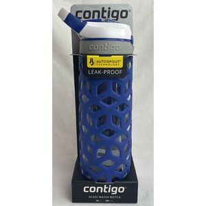 Contigo Glass Water Bottle Auto Spout Straw Blue